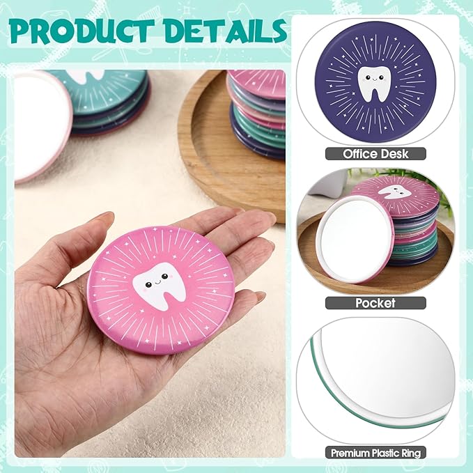 Geetery 18 Pcs Dentist Graduation Gifts Tooth Compact Mirrors Dental Hygienist Assistant Gift Graduation Accessories for Dental Students Woman Office Staffs Assistants