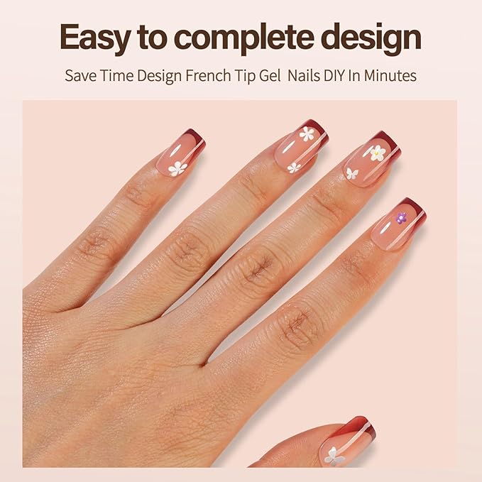 150Pcs French Gel Nail Tips, Vansiho Short Square Nail Tips, Red Pre-French Tips Press on Nails, Soak Off Soft Gel Acrylic Fake Nails for Nail Art DIY 15 Sizes