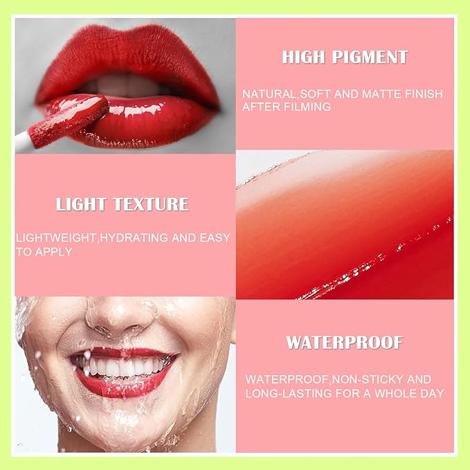 7 Colors Lip Tint Stain Set, Watery Lip Stain Mini Liquid Matte Lipstick,Moisturizing Lip Stain, Long-Lasting,Non-Stick Tinta Para Labios, Waterproof and High Pigment Lip Makeup (02# AVOCADO)