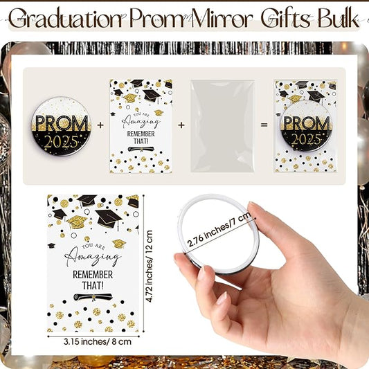 36 Sets Prom 2025 Graduation Party Favor Prom Compact Mirror for Her Him Inspirational 2025 Graduation Cards for Senior Night College Party Gifts(Black Gold)