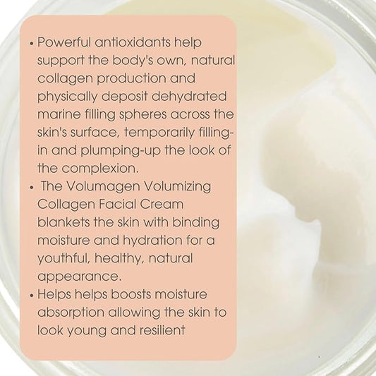 Consult Beaute VOLUMAGEN Volumizing Collagen Facial Cream with Hyaluronic Acid, Anti-Aging, Skin Plumping Moisturizer, Hydrates & Boost Elasticity, For Face, Neck and Décolleté 1.7 oz