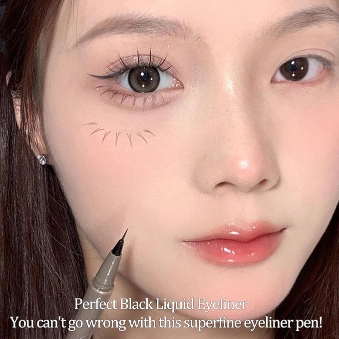 Black Liquid Eyeliner, Liquid Eye Liner Waterproof And Smudge Proof Eyeliner Makeup, High-Pigmented Liquid Eyeliner Pen For Women Long-Lasting Wear, Felt Tip, Smooth, Quick Drying, Lightweight