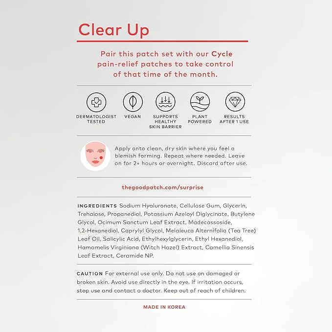 The Good Patch Clear Up, Microdart Blemish Patches, Fast - Starts Working in 2 Hours, Made with Salicylic Acid, Witch Hazel and Tea Tree Oil, For Face and Pimples (32 Total Microdart Patches)