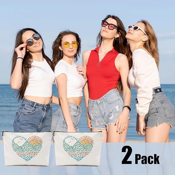2pcs Camping Gifts for Women Makeup Bag, Travel Essential Cosmetic Bag Camping Essentials Birthday Gifts for Women Female Girls Sister BFF, Outdooor Enthusiasts Toiletry Bags