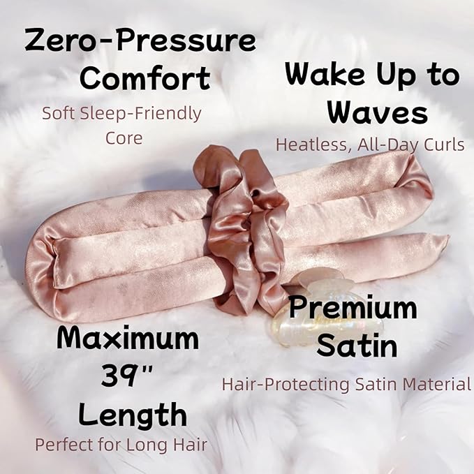 Serenade Sparkling Satin Heatless Curls Overnight, Heatless Hair Clurer Curling Rod Headband, No Heat Curling Rod Hair Roller for Women and Girls to sleep in, Pink