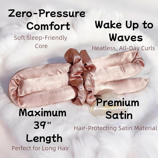 Serenade Sparkling Satin Heatless Curls Overnight, Heatless Hair Clurer Curling Rod Headband, No Heat Curling Rod Hair Roller for Women and Girls to sleep in, Pink