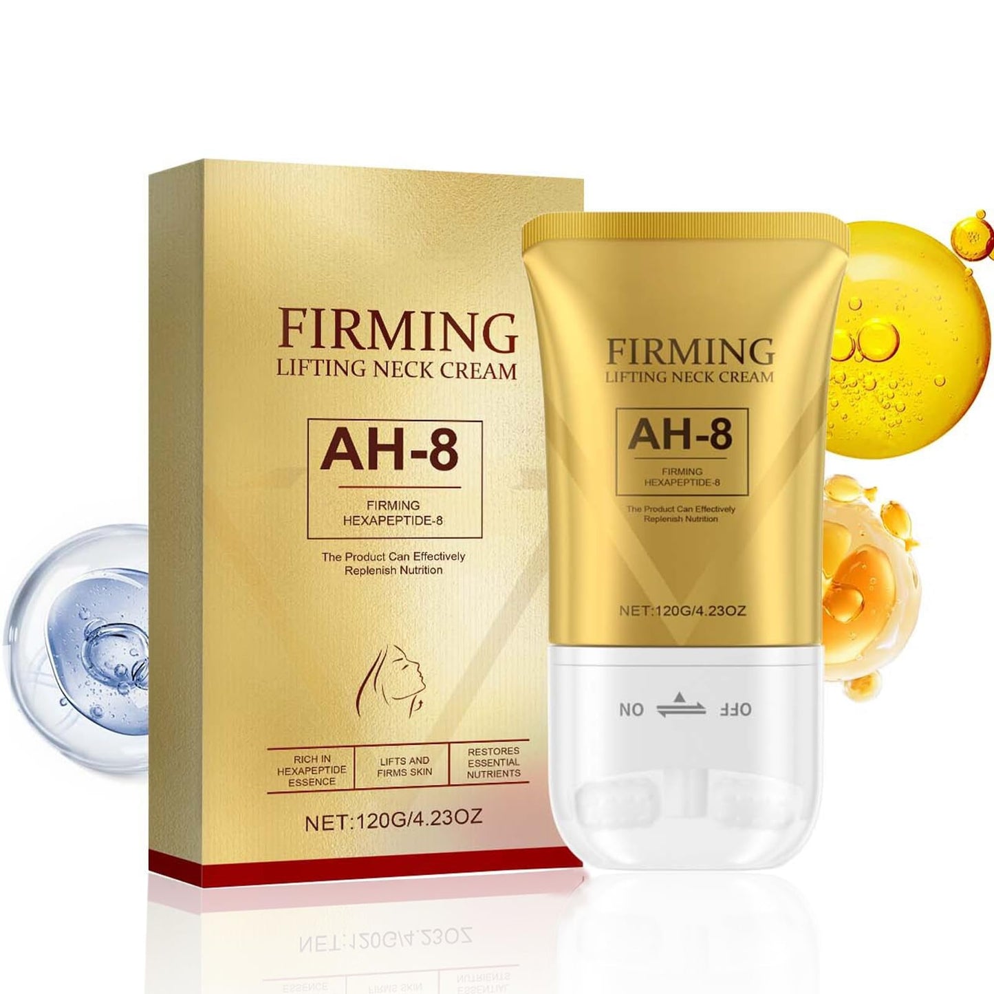 AH-8 Firming Neck Cream for Crepey Skin Body Care Comfort, 2025 New Upgrade Lifting Neck Firming Cream with Roller, Reduces Wrinkles Fine Lines, Moisturizing, Tightening Skin Care Skin Repair