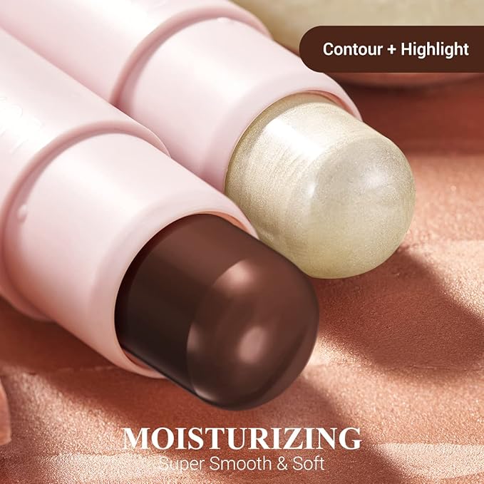 2PCS Cream Contour Highlighter Stick Face Make up Kit, Creme Bronzer Stick for Girls and Women #HC4 Champagne/Wine