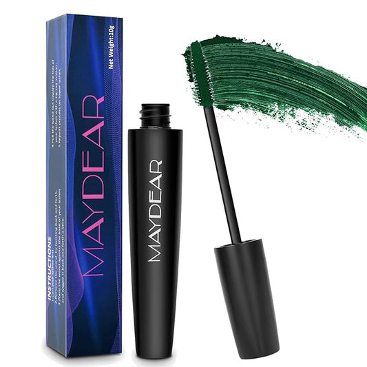 Maydear Dark Green Mascara for Eyelashes, Waterproof Colored Mascara Long Lasting Smudgeproof Color Mascara for Women Eye Makeup Party Stage Use