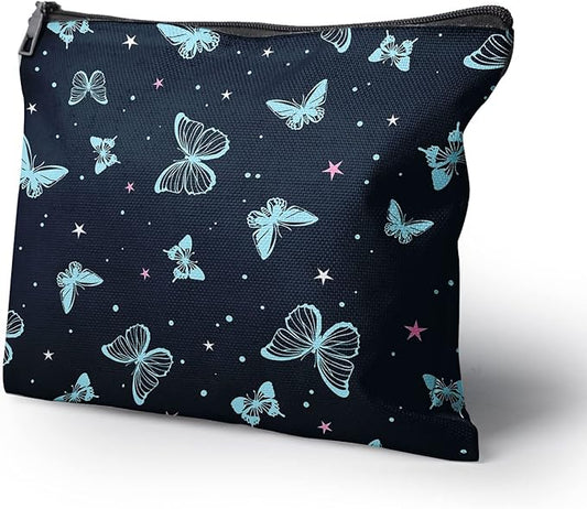 Cafl Beautiful Butterfly Makeup Bag Cute Butterfly Zipper Pouch Cosmetic Pouch Large Travel Linen Make Up Organizer for Purse for Girls Women 10×8Inch