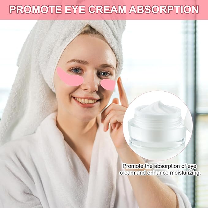 1 Pair Reusable Eye Patch, Silicone Reusable Eye Gel Pads Eye Wrinkle Patches Under Eye Mask, Plump Fine Lines & Wrinkles with Metal Eye Cream Applicator & Tin Case (Pink)