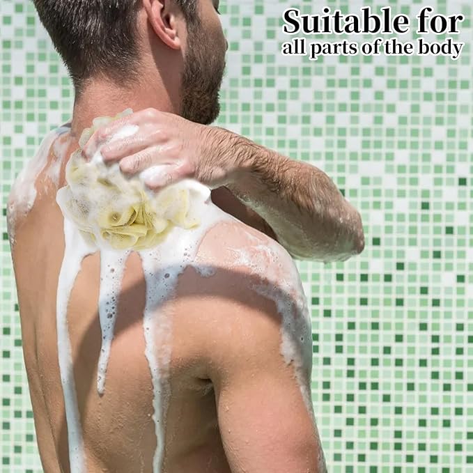 Bath Loofah Shower Sponge Body Back Scrubber Soft Mesh Shower Puffs Exfoliating Loofa for Women & Men Bath Accessories Cleaning Tool (4Pcs 60G Shower Puffs, Luxury)