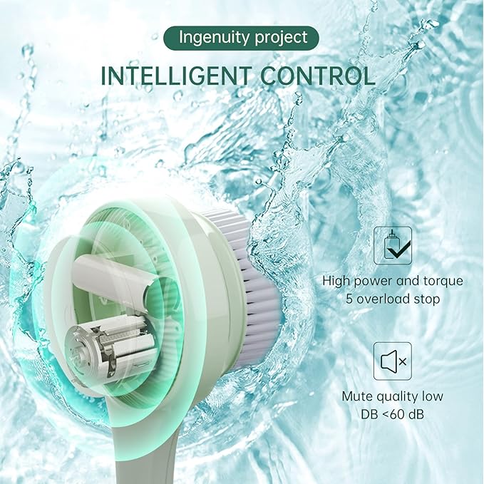 Electric Body Brush Skin Cleaning Scrubber with Handle Exfoliating 2 Brush Heads and 2 Speed and IPX68 Water Resistant Detachable Rechargeable Drop Proof for Men and Woman(Green)