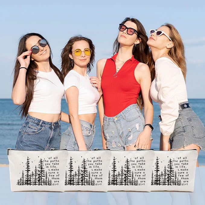 4pcs Camping Gifts for Women Makeup Bag, Travel Essential Cosmetic Bag Camping Essentials Inspirational Gifts for Women Female Girls Sister BFF Nature Lover, Glamping Toiletry Bags