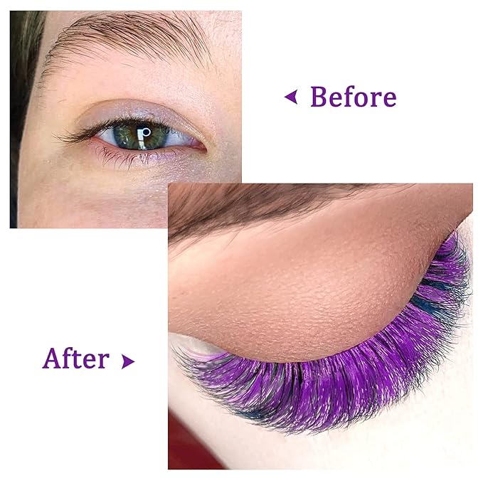 QUEWEL Easy Fan Volume Lashes .07 D Curl Purple 9-16mm Mixed Lash Tray Color Extensions Self Fanning 2D-10D Eyelash Extensions (Purple 0.07 D 9-16mm)