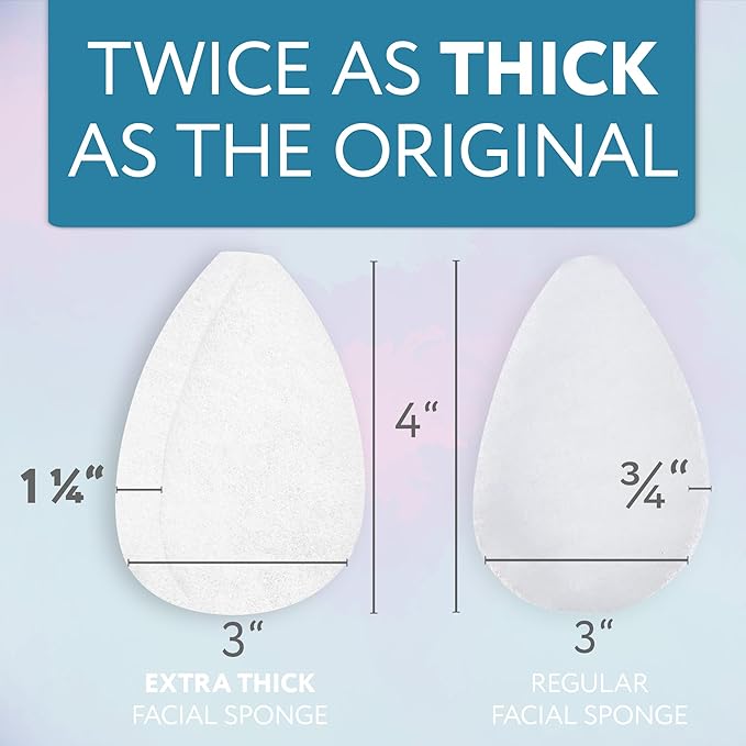 10 Pack Extra Thick Facial Sponge for Daily Deep Cleansing - Regular Buff Style Exfoliating Pads for Removing Dead Skin, Dirt & Makeup - Normal to Oily - Made in The USA - Reusable Puf - White