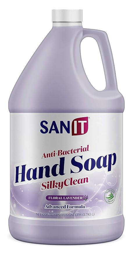 Sanit Silky Clean Antibacterial Liquid Gel Hand Soap Refill - Advanced Formula with Coconut Oil and Aloe Vera - All-Natural Moisturizing Hand Wash - Made in USA, Lavender, 1 Gallon