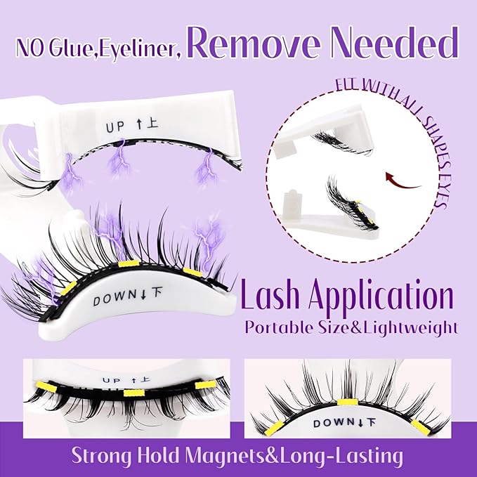 4 Pairs Magnetic Eyelashes with Applicator: Natural Look, Reusable, No Glue Needed, Wendy Lashes, CX0305, 079+B01