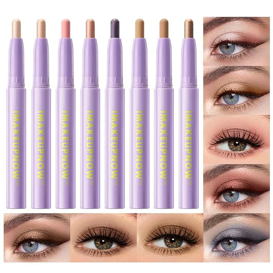 8PCS Neutral Eyeshadow Stick Set Metallic Shimmer Matte Cream Eye Shadow Eyeliner Brightener Pencil Crayon - Neutral Brown