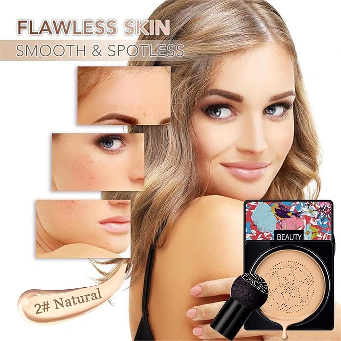 2 Pack Mushroom Head Air Cushion CC Cream, Beauty Cream EXO TOO Foundation, Full Coverage Base Primer with Two Mushroom Head Sponges