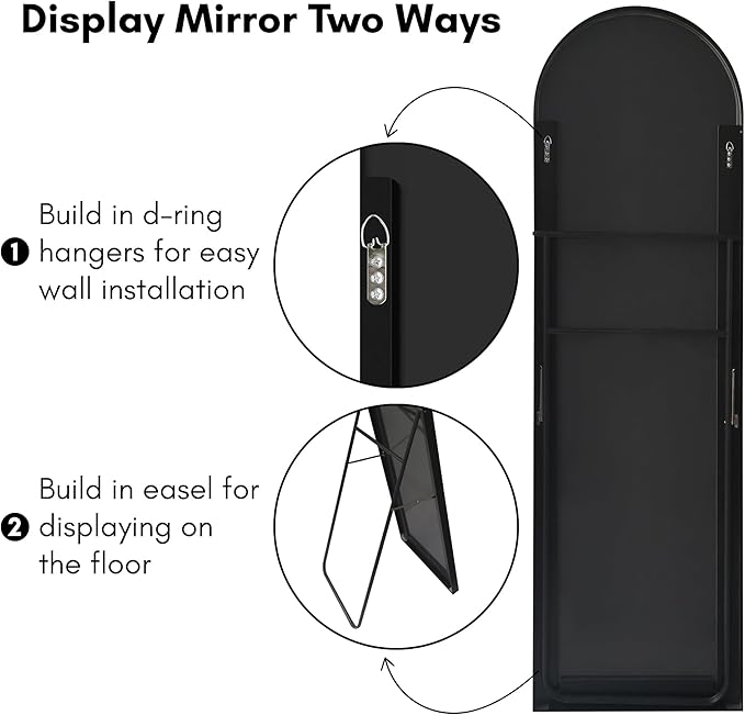 Americanflat 18x58 Arched Mirror with Stand- Large Hanging Mirrors with Aluminum Frame - Modern Mirror for Bathroom, Bedroom, Living Room - Mirrors for Wall Display and Home Decor - Black