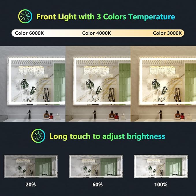 88x38 Inch RGB LED Bathroom Mirror Front Lit and RGB Backlit Lighted Vanity Mirror for Bathroom Wall Dimmable Anti Fog Memory Shatter-Proof IP54 Waterproof Horizontal/Vertical