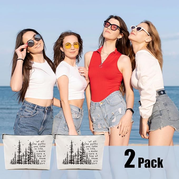2pcs Camping Gifts for Women Makeup Bag, Travel Essential Cosmetic Bag Camping Essentials Inspirational Gifts for Women Female Girls Sister BFF Nature Lover, Glamping Toiletry Bags
