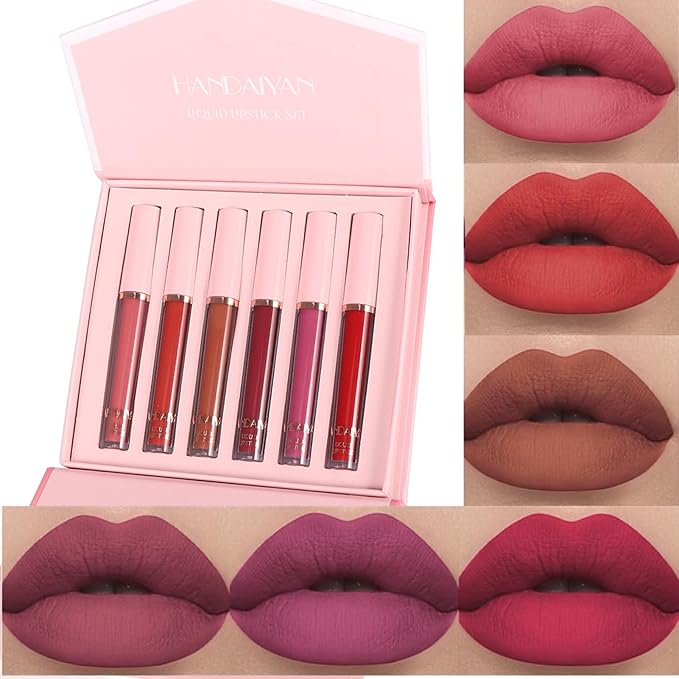 6Pcs Nude Matte Liquid Lipstick Set, Waterproof Long Lasting Non-Stick Cup Nude Lipstick 24 Hour Not Fade Brown Red Matte Lipstick Lip Gloss Makeup Mother's Day Gifts for Women (Gift Set A)