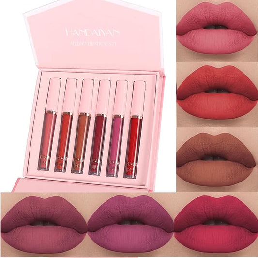6Pcs Nude Matte Liquid Lipstick Set, Waterproof Long Lasting Non-Stick Cup Nude Lipstick 24 Hour Not Fade Brown Red Matte Lipstick Lip Gloss Makeup Mother's Day Gifts for Women (Gift Set A)