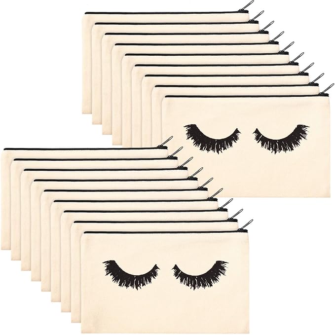 18 Pieces Eyelash Cosmetic Bags Canvas Lash Makeup Bag Travel Make up Pouches Toiletry Bag with Zipper for Women and girls (S, Beige)