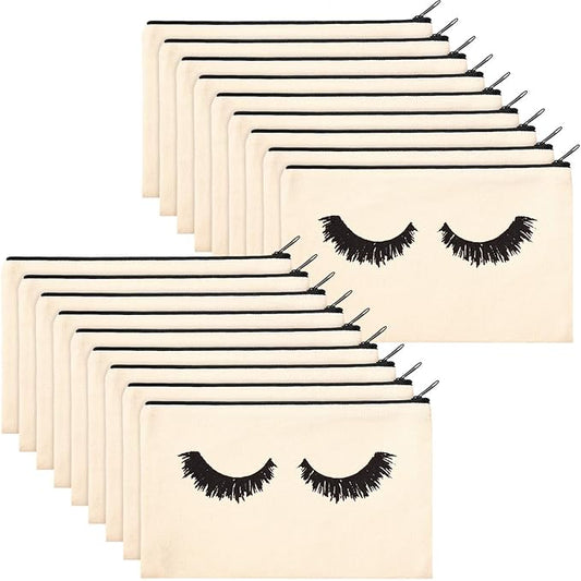 18 Pieces Eyelash Cosmetic Bags Canvas Lash Makeup Bag Travel Make up Pouches Toiletry Bag with Zipper for Women and girls (S, Beige)