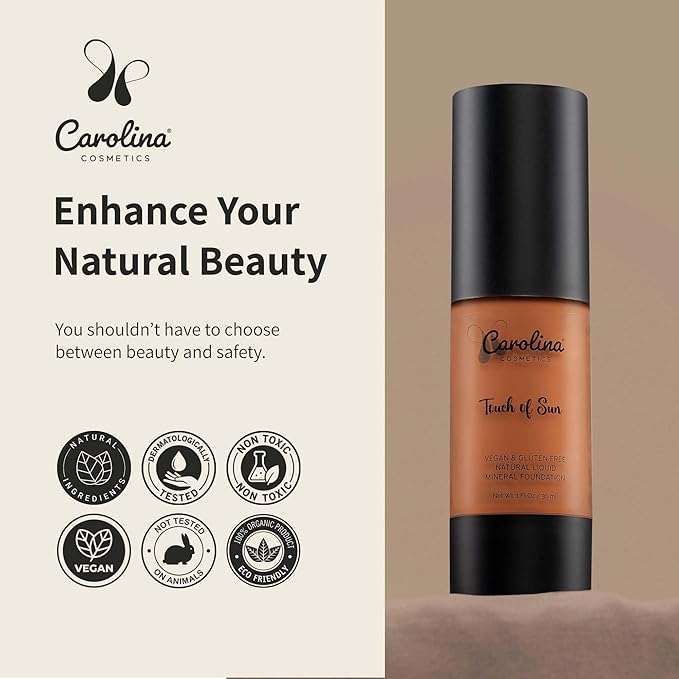 Plant-Based Foundation in Touch of Sun Shade - Hydrating, Pore-Minimizing & Buildable Coverage - Vegan, Non-GMO, Gluten-Free, Paraben-Free - Sun Protection - 1Fl Oz