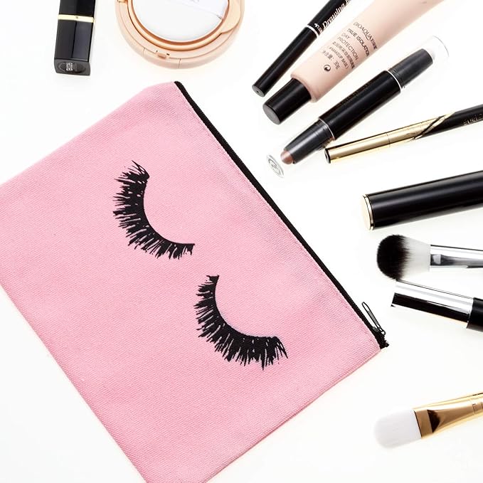 18 Pieces Eyelash Cosmetic Bags Canvas Lash Makeup Bag Travel Make up Pouches Toiletry Bag with Zipper for Women and girls (M, Pink)