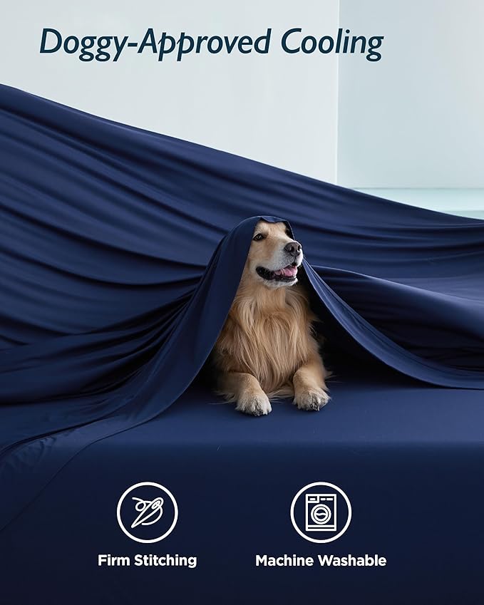 Breescape Cooling Sheet Set Full Size - BlendTek™ Dry & Cool Technology for Hot Sleepers and Night Sweats, Q-Max>0.46 Tech, Deep Pocket Up to 18", 360° Elastic Band, Twilight Blue