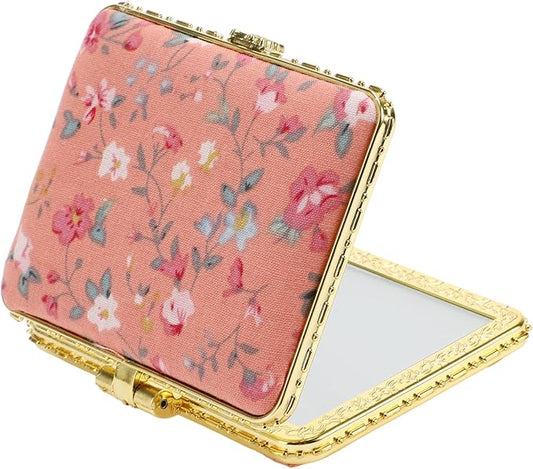 VOCOSTE Compact Mirror for Purses, Flower Pocket Square Mini, Floral Small for Purse, Vintage Folding Travel Portable for Women, Pink