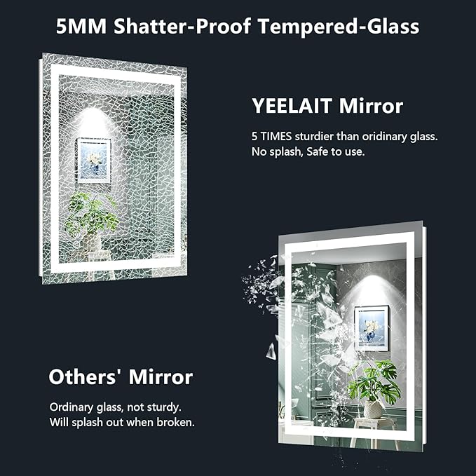 32x36 Inch LED Bathroom Mirror with Lights Front and Backlit Lighted Vanity Mirror for Bathroom Wall with 3 Colors Dimmable Anti-Fog Memory Shatter-Proof IP54 Waterproof Horizontal/Vertical