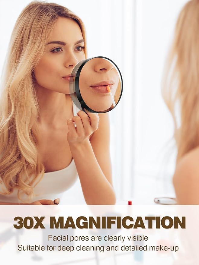 30X Magnifying Mirror with 2 Suction Cups, 3.5 inches Magnified Makeup Mirror and Slant Tweezers,Black,1PC