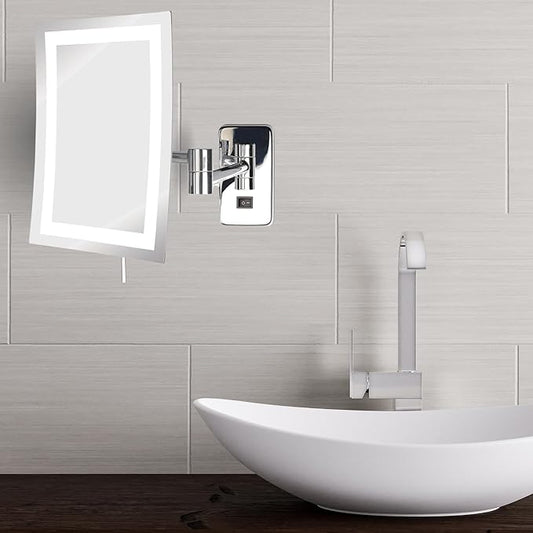 JERDON Wall Mount Makeup Mirror with 5X Magnification - 8.75” x 6.5” Rectangular Design Extends 15.5” from The Wall – Chrome Finish – Power Cord and Plug – Model JRT710CL