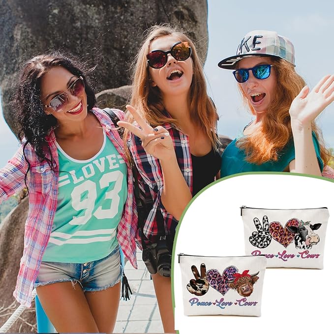 2pcs Funny Print Cow Stuff Western Makeup Bag, Cows Cosmetic Bag Cow Gifts for Women Female Girls Sister BFF, Christmas Birthday Gift, Western Stuff Travel Toiletry Bags