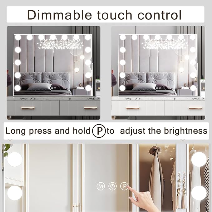 Manocorro 23x18 Inch 15 LED Bulbs, Vanity Mirror with Lights Hollywood Makeup Mirror, Large Vanity Lighted Mirror with 15 LED Bulbs