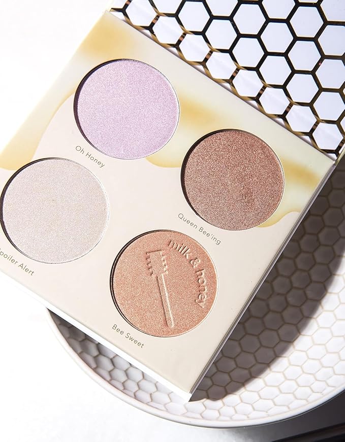 Beauty Bakerie Highlighter Makeup Palette for Women, Blendable Highly Pigment Contour Palette for Natural Glow, Powder Makeup for Face & Cheek, 4 Shimmer Shades, Milk & Honey