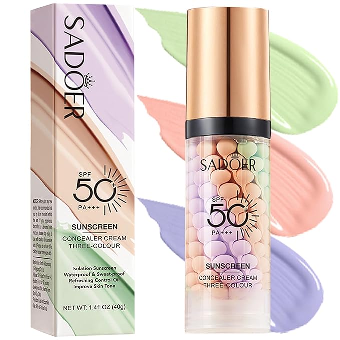 3 In 1 Primer for Face Before Makeup, Color Corrector SPF 50 Sunscreen Isolation Cream, Refreshing Moisturizing Makeup Primer One Step, Oil Control Skin Tint Corrector