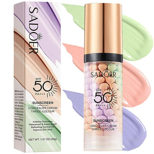3 In 1 Primer for Face Before Makeup, Color Corrector SPF 50 Sunscreen Isolation Cream, Refreshing Moisturizing Makeup Primer One Step, Oil Control Skin Tint Corrector