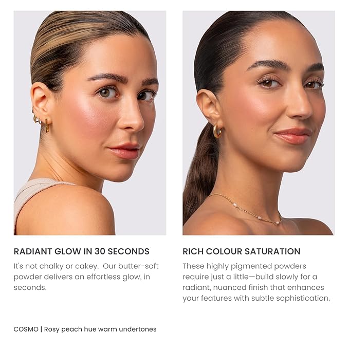 Phase Zero Makeup Powder Blusher - "Cosmo" - 4g / 0.141 oz - Full Coverage, Natural Blush - Soft, Buildable Pink, Coral, Peach & Golden Hues - Matte & Shimmering Shades Gives Cheeks a Radiant Glow