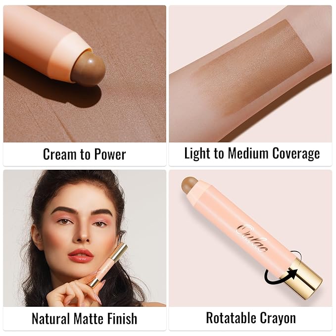 Oulac Contour Stick Makeup, Multi-use Cream Contour Stick, No Caking or Dragging, Matte Finish, Vegan, Cruelty-Free, C2 Toffee