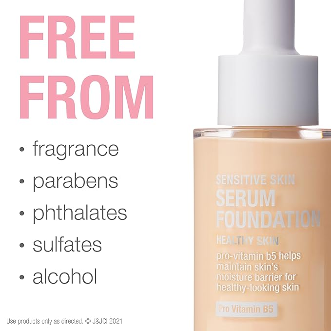 Neutrogena Healthy Skin Sensitive Skin Serum Foundation with Pro-Vitamin B5, Color Correcting & Pore Minimizing Liquid Foundation & Face Serum, Buildable Coverage, Light 02, 1 oz