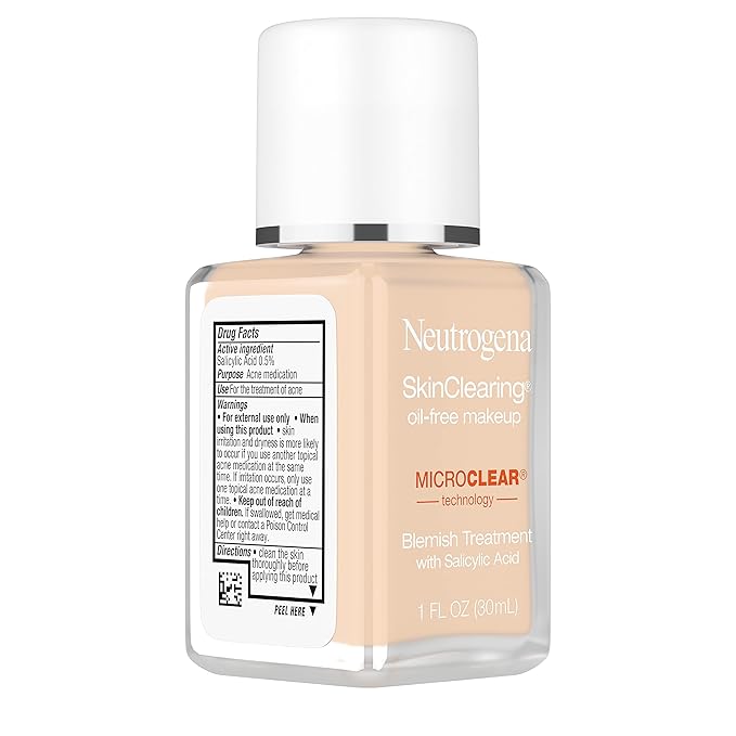 Neutrogena SkinClearing Oil-Free Acne and Blemish Fighting Liquid Foundation with.5% Salicylic Acid Acne Medicine, Shine Controlling Makeup for Acne Prone Skin, 30 Buff, 1 fl. oz