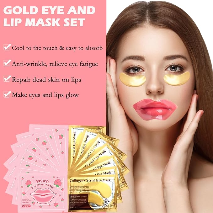 30 Pairs 24k Gold Eye Mask and Lip Masks,Reducing Fine Lines Dark Circleeye Patches, Pink Lip Mask and Collagen Gel Eye Patch for Puffy Eyes Birthday Gifts for Women Travel Essentials