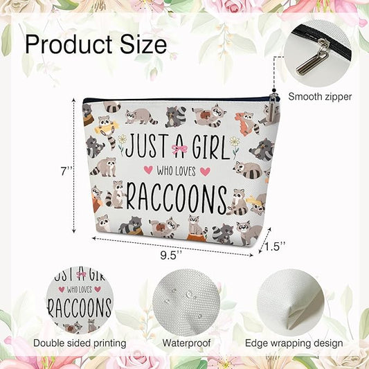 Raccoon Makeup Bag - Just A Girl Who Love Raccoons, Raccoon Lover Gifts Birthday Gifts for Sister Friends Breeder Animal Lover, Cosmetic Bag Skincare Bag Toiletry Bag Pouch Travel Accessories -19