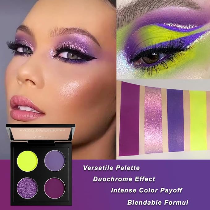 Afflano Duochrome Eyeshadow Palette, Multichrome Purple Eyeshadow Palette, Ultra-Pigmented Purple and Yellow Shades, Matte Metallic Finish